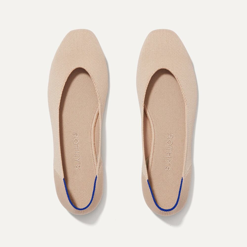 Rothy's Beige Knit Ballet Flats with Blue Trim